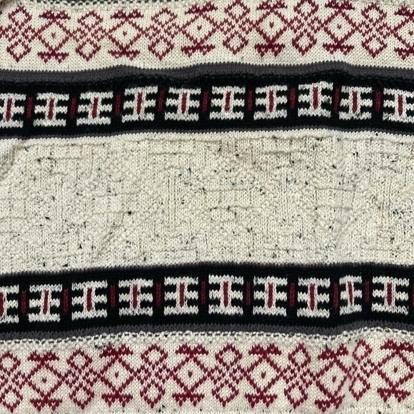 Vintage 100% Cotton Neutral Tone Aztec Tribal Print V-neck Knit Sweater - Picture 6 of 7